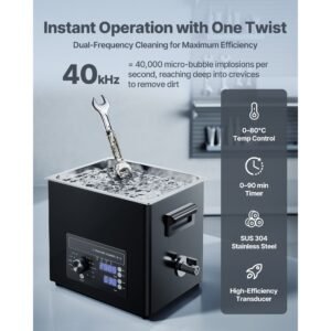10l ultrasonic cleaner, professional ultrasonic cleaner machine with knob control, stainless steel cleaning machine with basket and cleaning ball, for watches, razors, jewelry, coins and more