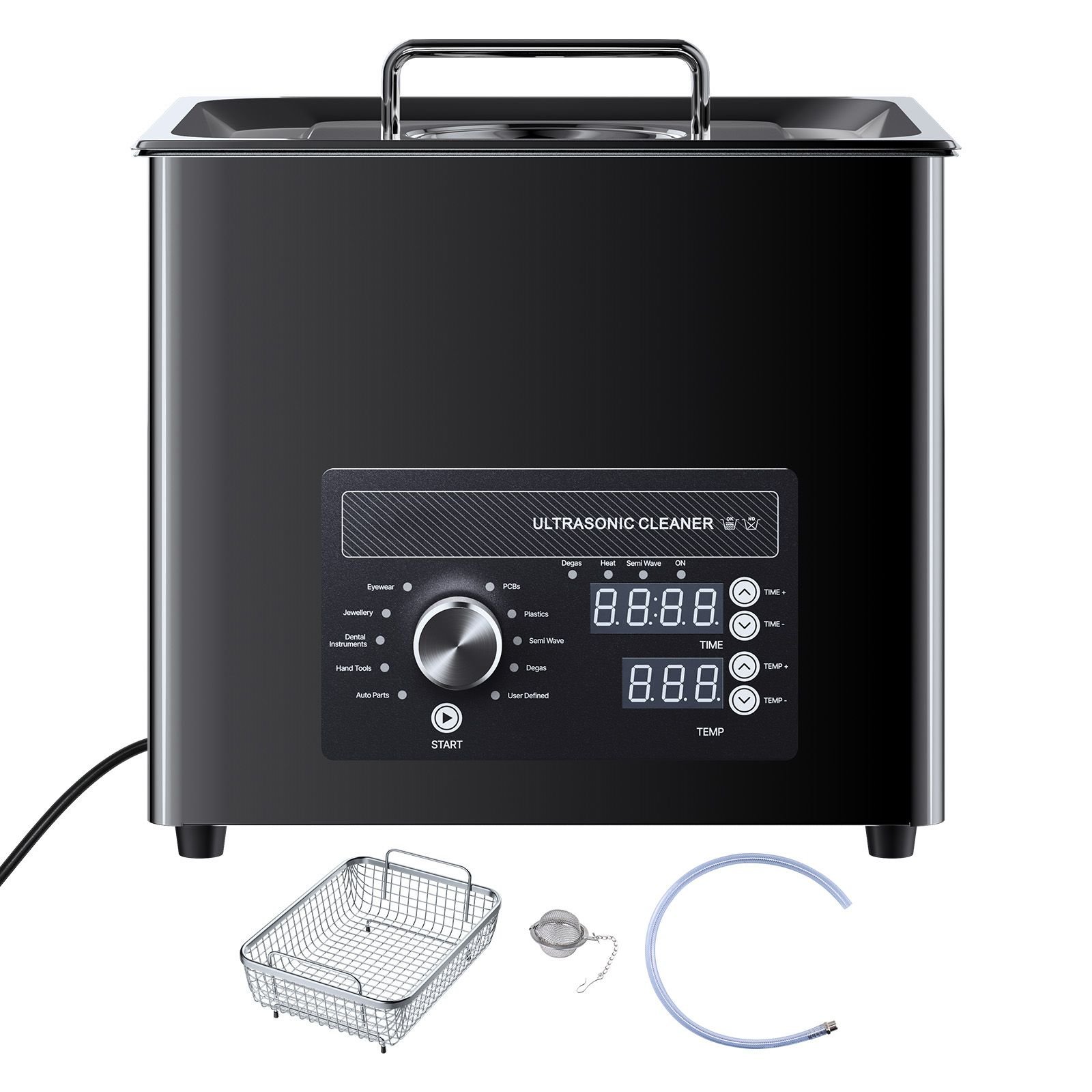 10l ultrasonic cleaner, professional ultrasonic cleaner machine with knob control, stainless steel cleaning machine with basket and cleaning ball, for watches, razors, jewelry, coins and more