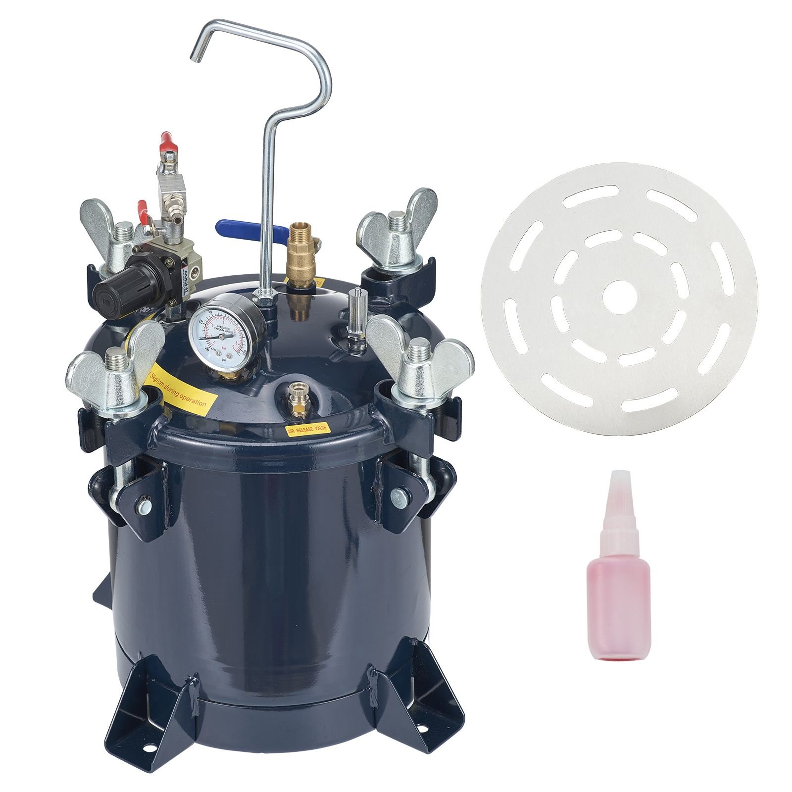 10l/2.5gal spray paint pressure pot tank, 70psi max air paint pressure pot, metal rack and leak repair sealant for industry home decor architecture construction automotive painting