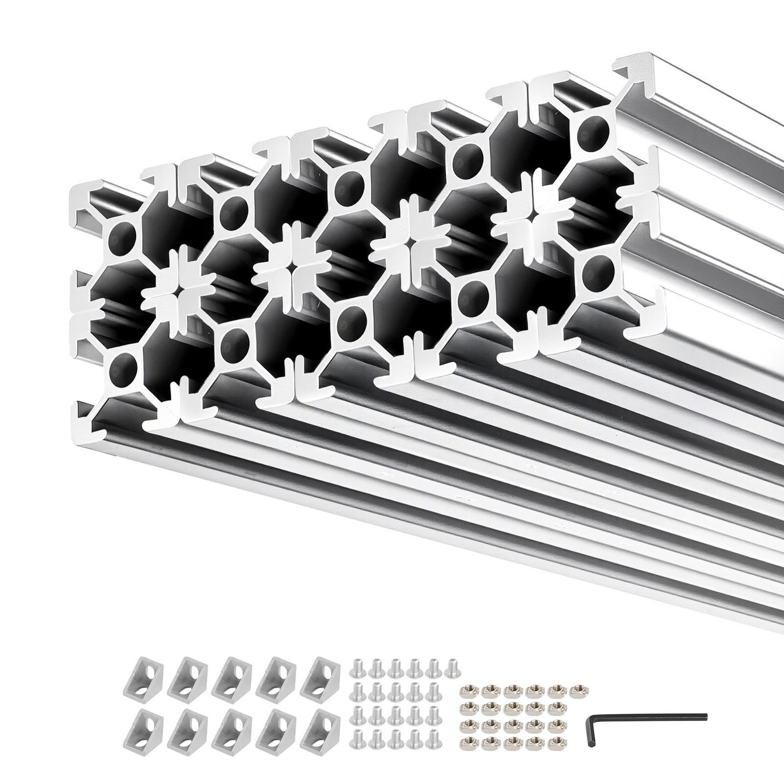 10pcs 2020 aluminum extrusion profile, 39.37 inch 1000 mm, t slot european standard anodized linear rail, high strength extruded aluminum rail, for 3d printer parts and cnc diy workbench, silver