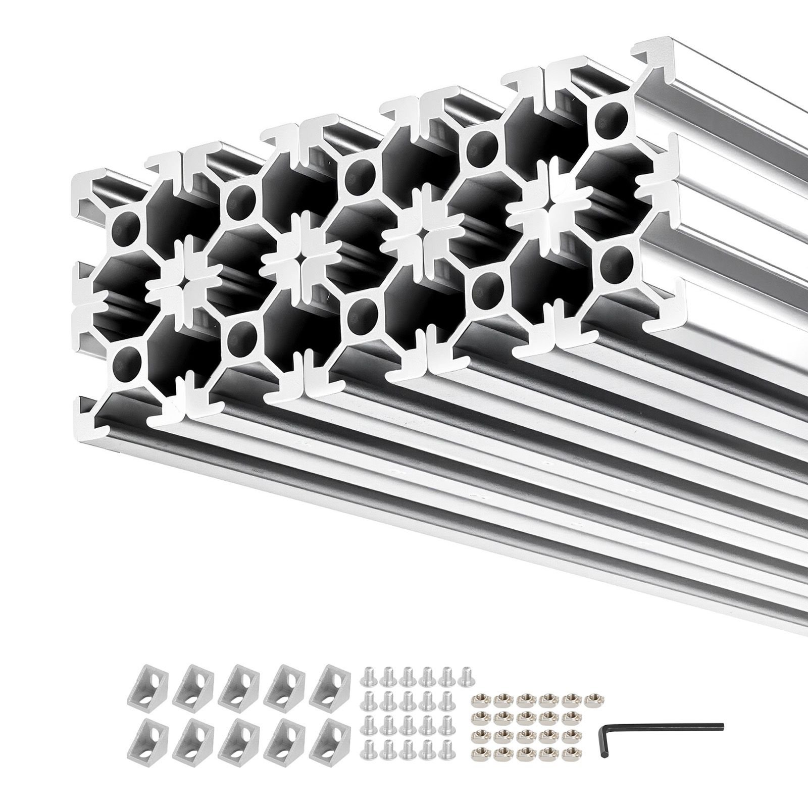 10pcs 2020 aluminum extrusion profile, 48 inch 1220 mm, t slot european standard anodized linear rail, high strength extruded aluminum rail, for 3d printer parts and cnc diy workbench, silver
