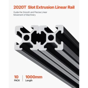 10pcs 39.4in (1000mm) t slot 2020 aluminum extrusion profile, european standard anodized linear rail, high strength extruded aluminum rail for 3d printer, cnc machine diy, laser engraving, black