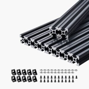 10PCS 39.4in (1000mm) T Slot 2020 Aluminum Extrusion Profile, European Standard Anodized Linear Rail, High-Strength Extruded Aluminum Rail for 3D Printer, CNC Machine DIY, Laser Engraving, Black