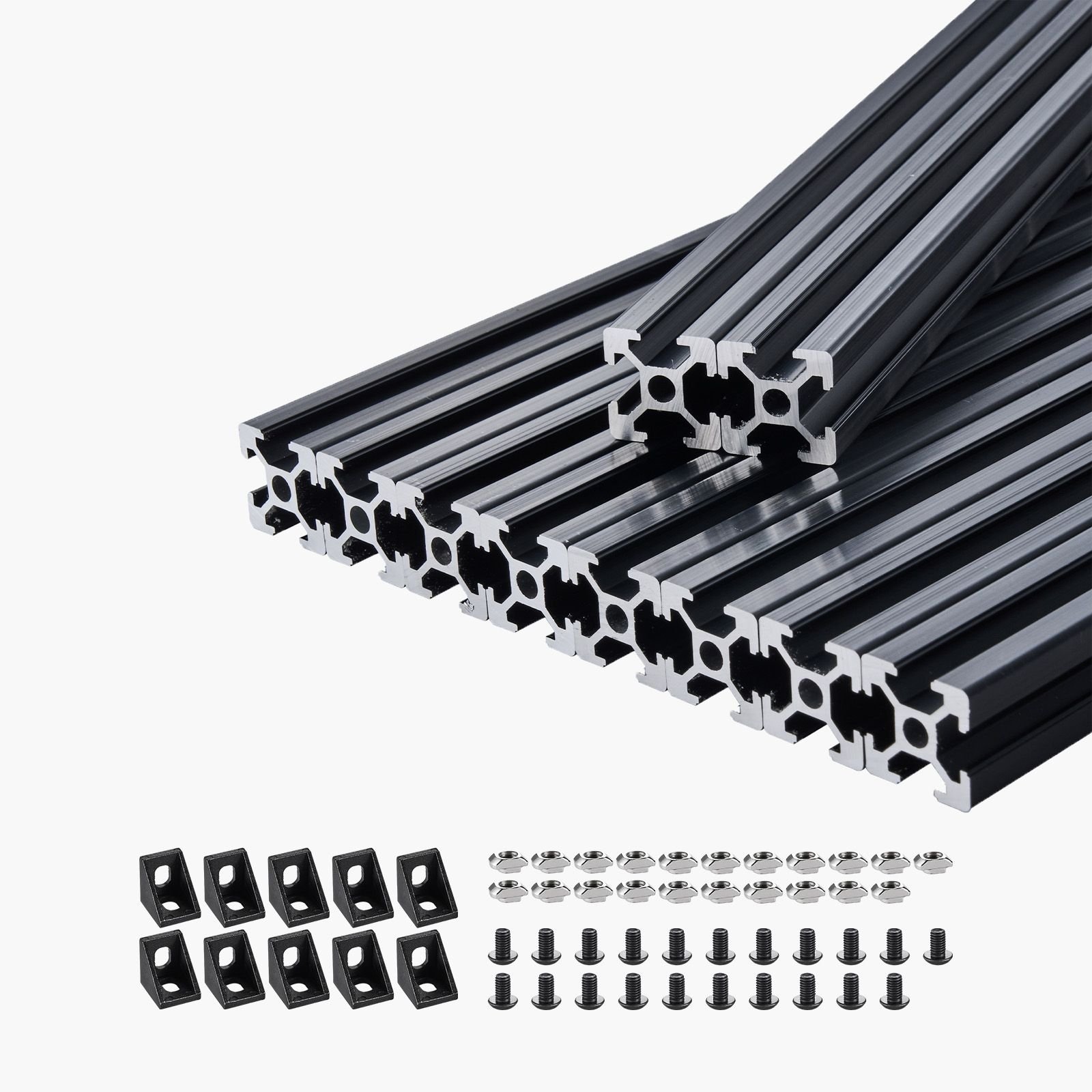 10pcs 39.4in (1000mm) t slot 2020 aluminum extrusion profile, european standard anodized linear rail, high strength extruded aluminum rail for 3d printer, cnc machine diy, laser engraving, black