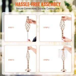 10pcs 55cm/21.65' tall crystal wedding flower stand, metal wedding centerpiece vase, gold flower holders floral display rack for tables wedding dinner party, ceremony birthday event decor