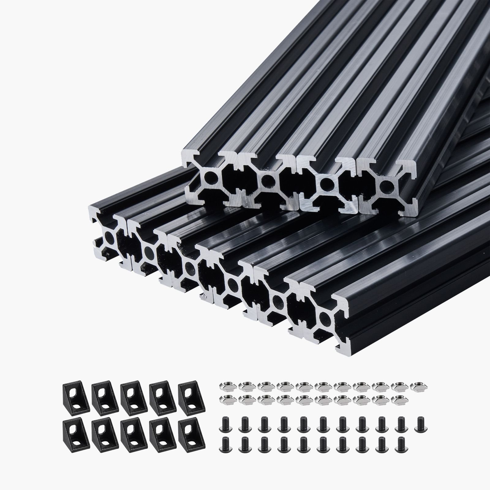 10pcs 59 in (1500 mm) t slot 2020 aluminum extrusion profile, european standard anodized linear rail, high strength extruded aluminum rail for 3d printer, cnc machine diy, laser engraving, black
