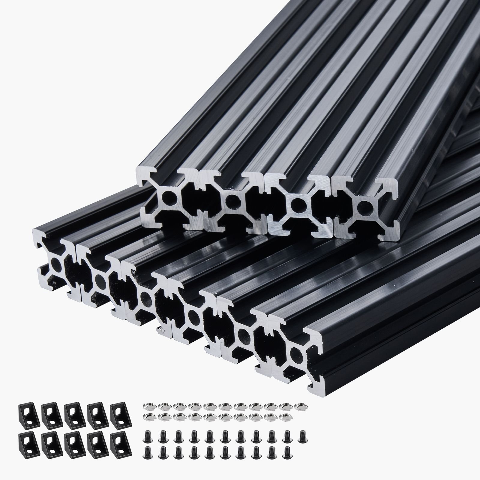 10pcs 78.7in (2000mm) t slot 2020 aluminum extrusion profile, european standard anodized linear rail, high strength extruded aluminum rail for 3d printer, cnc machine diy, laser engraving, black