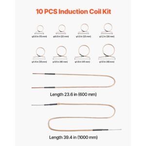 10pcs magnetic induction heater coil, inductor heat accessories, mini heater coil kit with flexibility and long lifespan, for removing rusty bolts and nuts, 8 coils + 1 u shaped + 1 free forming