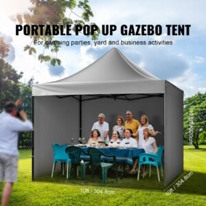 10x10 ft pop up canopy with removable sidewalls, instant canopies portable gazebo & wheeled bag, uv resistant waterproof, enclosed canopy tent for outdoor events, patio, backyard, party, camping