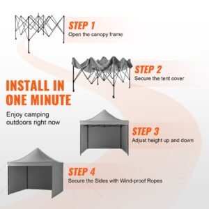10x10 ft pop up canopy with removable sidewalls, instant canopies portable gazebo & wheeled bag, uv resistant waterproof, enclosed canopy tent for outdoor events, patio, backyard, party, camping