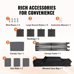 10x10 ft pop up canopy with removable sidewalls, instant canopies portable gazebo & wheeled bag, uv resistant waterproof, enclosed canopy tent for outdoor events, patio, backyard, party, camping