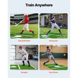 10x3.8 ft baseball softball hitting batting mat, indoor/outdoor anti slip anti fade softball mat, lined & foam backing training aid with tightening rope, portable practice mats, green