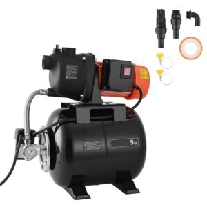 1.1 HP Shallow Well Pump with Pressure Tank, 120V 1320 GPH, Plastic Irrigation Jet Pump with 5-Gal Tank, Automatic Water Booster Transfer System, 20/40 PSI Pressure Switch, for Home Garden Lawn
