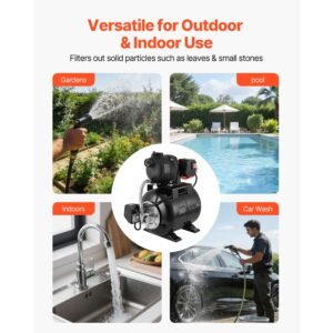 1.1 hp shallow well pump with pressure tank, 120v 1320 gph, plastic irrigation jet pump with 5 gal tank, automatic water booster transfer system, 20/40 psi pressure switch, for home garden lawn