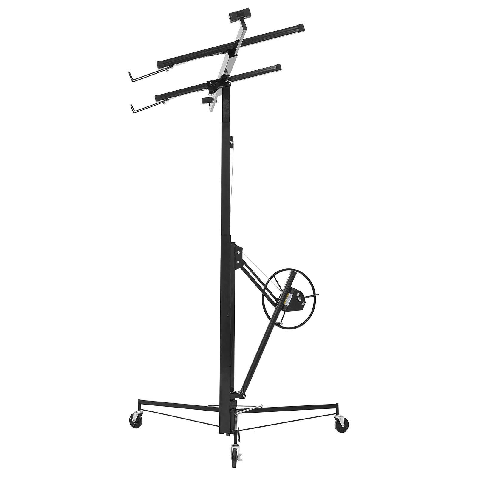 11ft drywall lift, heavy duty 150 lbs sheetrock hoist with adjustable telescoping arm, lockable wheels, drywall lifter panel jack hoist tools ideal for ceiling & wall installation (black)