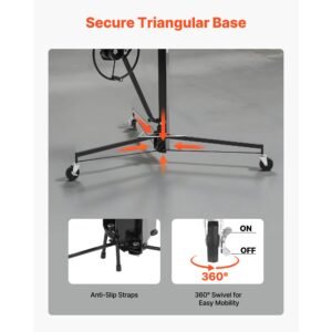 11ft drywall lift, heavy duty 150 lbs sheetrock hoist with adjustable telescoping arm, lockable wheels, drywall lifter panel jack hoist tools ideal for ceiling & wall installation (black)