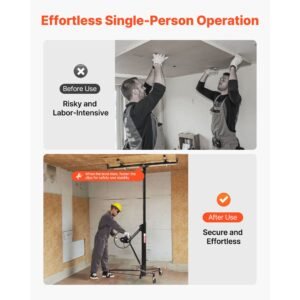 11ft drywall lift, heavy duty 150 lbs sheetrock hoist with adjustable telescoping arm, lockable wheels, drywall lifter panel jack hoist tools ideal for ceiling & wall installation (black)