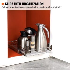 11"wx21"dx2.5"h pull out cabinet organizer, heavy duty slide out pantry shelves, steel roll out drawers, sliding drawer storage for home under sink, 13.5"wx22"dx7"h install size for cabinet