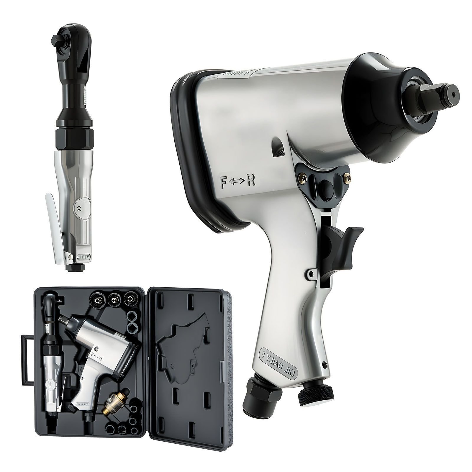 1/2" air impact wrench & 3/8" ratchet wrench combo, 19 pieces pro air tool and accessories kit includes 10pcs cr v steel impact socket set & carrying case for auto repair, home diy projects