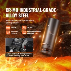 1/2" drive impact socket set, 43 piece deep & shallow socket set sae 3/8" to 1 1/2", 6 point cr mo alloy steel for auto repair, easy to read size markings, rugged construction, storage case