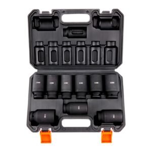 1/2" Drive Impact Socket Set, 9 Piece Deep Socket Set Metric 29-38mm, 6 Point Cr-Mo Alloy Steel for Auto Repair, Easy-to-Read Size Markings, Rugged Construction, Includes Storage Case