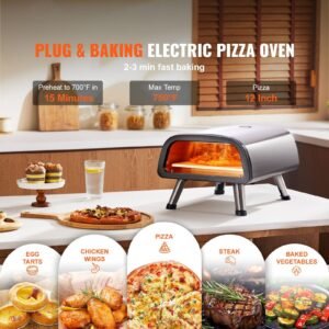 12" Electric Pizza Oven Countertop, Stainless Steel Pizza Maker Machine with Pizza Stone and Spatula, Heats up to 850 Fahrenheit , Multipurpose Indoor & Outdoor Pizza Cooker