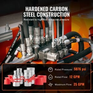 1/2" flat face hydraulic couplers, 1/2" npt skid steer hydraulic quick connect couplers with 4 dust caps (iso16028)