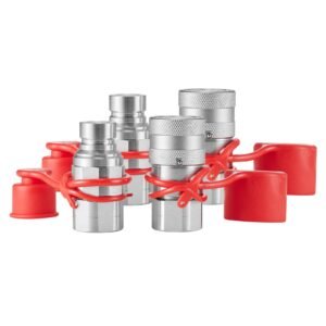 1/2" flat face hydraulic couplers, 1/2" npt skid steer hydraulic quick connect couplers with 4 dust caps (iso16028)