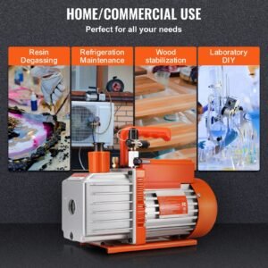1/2 hp 2 stage rotary vane vacuum pump, 5 cfm, 115v air conditioning vacuum pump, 1/4" sae male 3/8" sae male 1/2" acme male inlet, for hvac repair, refrigeration maintenance, resin degassing