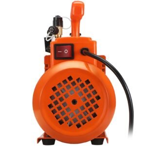 1/2 hp 2 stage rotary vane vacuum pump, 5 cfm, 115v air conditioning vacuum pump, 1/4" sae male 3/8" sae male 1/2" acme male inlet, for hvac repair, refrigeration maintenance, resin degassing