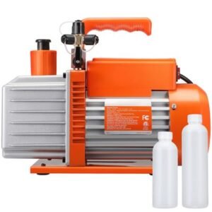 1/2 hp 2 stage rotary vane vacuum pump, 5 cfm, 115v air conditioning vacuum pump, 1/4" sae male 3/8" sae male 1/2" acme male inlet, for hvac repair, refrigeration maintenance, resin degassing