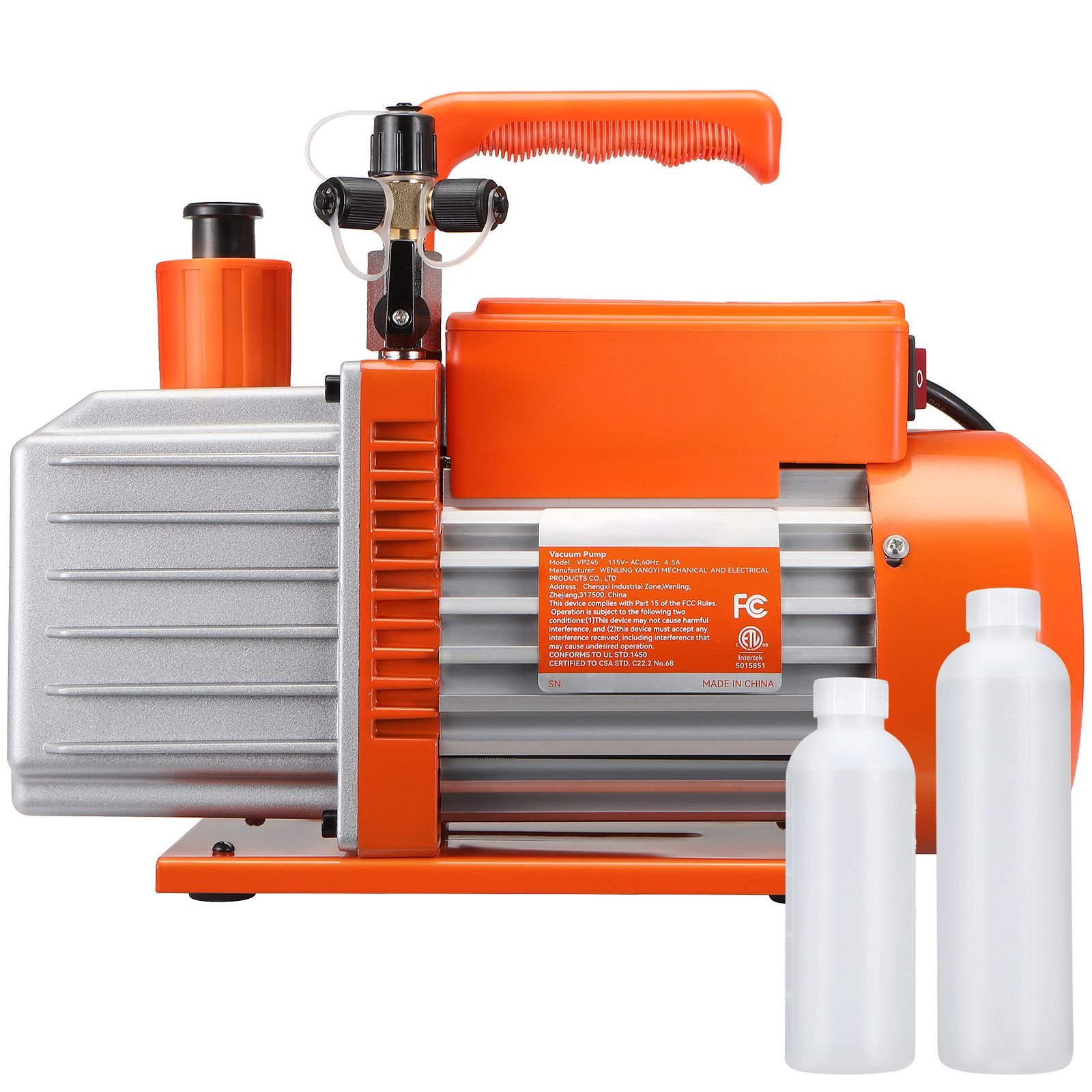 1/2 hp 2 stage rotary vane vacuum pump, 5 cfm, 115v air conditioning vacuum pump, 1/4" sae male 3/8" sae male 1/2" acme male inlet, for hvac repair, refrigeration maintenance, resin degassing