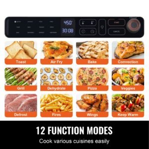 12 in 1 air fryer toaster oven, 25l convection oven, 1700w stainless steel toaster ovens countertop combo with grill, pizza pan, gloves, 12 slices toast, 12 inch pizza, home and commercial use