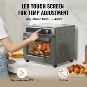 12 in 1 air fryer toaster oven, 25l convection oven, 1700w stainless steel toaster ovens countertop combo with grill, pizza pan, gloves, 12 slices toast, 12 inch pizza, home and commercial use