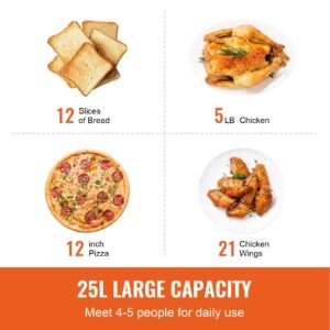 12 in 1 air fryer toaster oven, 25l convection oven, 1700w stainless steel toaster ovens countertop combo with grill, pizza pan, gloves, 12 slices toast, 12 inch pizza, home and commercial use