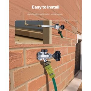 12 inch frost free sillcock, 1/2" ptc x 3/4" mht hose bibb, anti siphon lead free brass valve, push to connect brass plumbing fitting, compatible with pex, copper, cpvc pipes