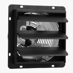 12 inch shutter exhaust fan, wall mounted attic vent fan with smart programming variable speed temperature control, 1500 cfm,ec motor,timer, for shed,garage,greenhouse ventilation cooling,black