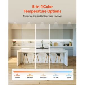 12 pack 6 inch led recessed ceiling light, 5cct, canless wafer downlight with junction box, 2700k/3000k/3500k/4000k/5000k selectable, 1100 lm high brightness 12w 120v, for indoor home lighting