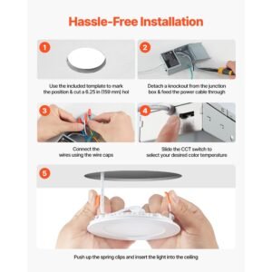 12 pack 6 inch led recessed ceiling light, 5cct, canless wafer downlight with junction box, 2700k/3000k/3500k/4000k/5000k selectable, 1100 lm high brightness 12w 120v, for indoor home lighting