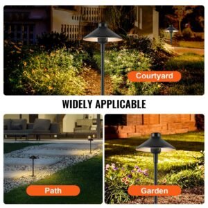 12 pack low voltage landscape path lights, 3w 210lm 12v 24vac/dc outdoor led pathway lighting, 3000k warm white walkway lights with quick connectors, ip66 waterproof for yard garden sidewalk