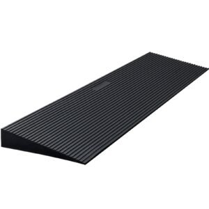 1.2" rise cuttable threshold ramp for sweeping robot, 35.4" wide natural rubber wheelchair ramp, non slip solid rubber ramp with double sided tape for doorways, driveways, bathroom, smooth tile
