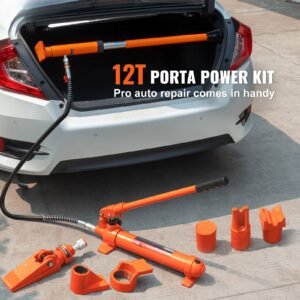 12 ton porta power kit, portable hydraulic jack with 4.6 ft/1.4 m oil hose, auto body frame repair kit with storage case for car repair, truck, farm