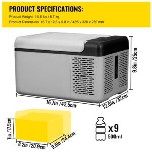 12 volt refrigerator 10 qt, portable mini freezer 4 to 68 f with app control car compressor fridge cooler 12v/24v dc and 110 220v ac for camping, road trip, travel, outdoor and home