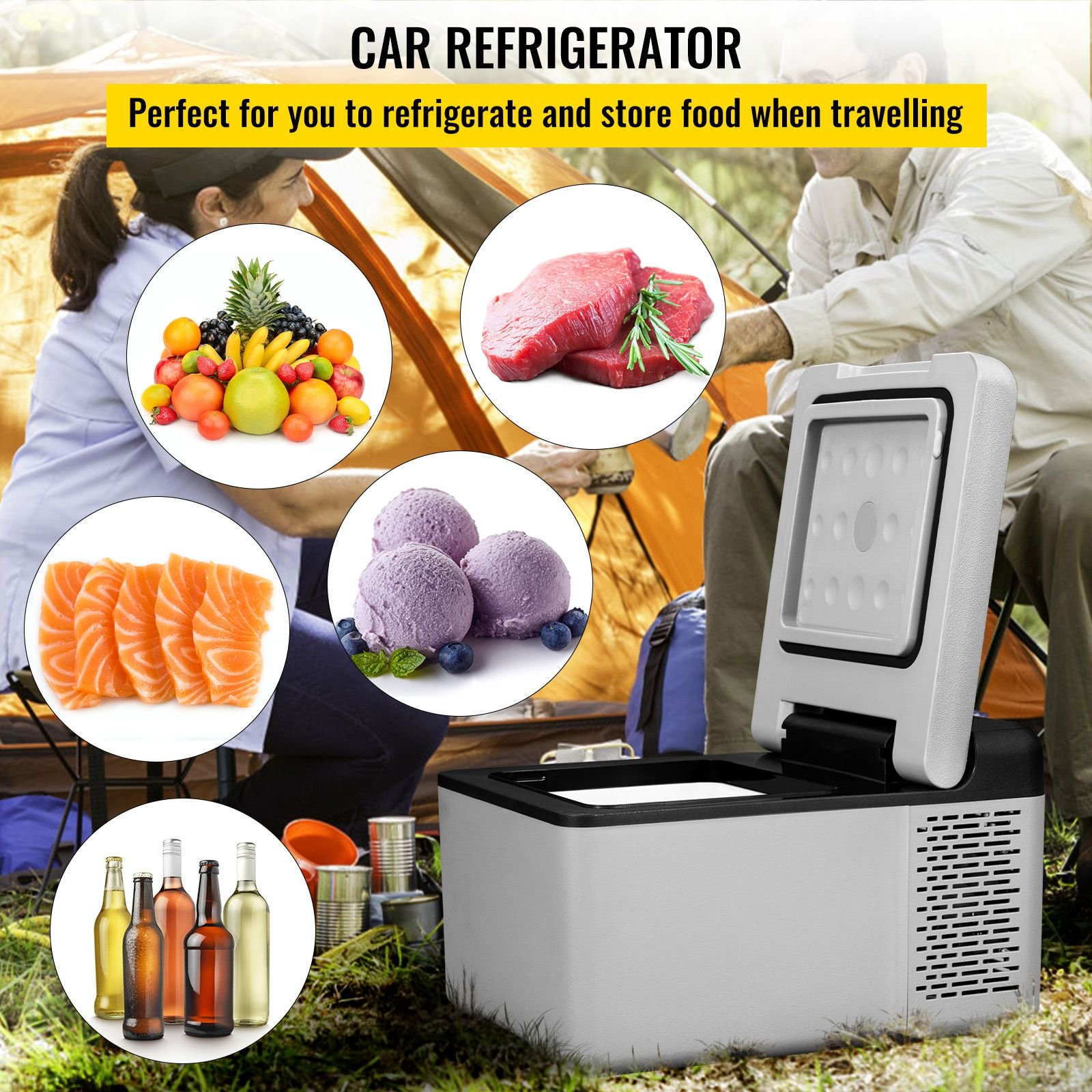 12 volt refrigerator 10 qt, portable mini freezer 4 to 68 f with app control car compressor fridge cooler 12v/24v dc and 110 220v ac for camping, road trip, travel, outdoor and home
