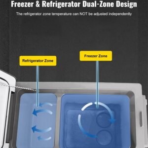 12 volt refrigerator, 58 qt car refrigerator, dual zone portable freezer, cooler compressor freezer with 12/24v dc and 110 240v ac, freezer fridge cooler, for car, truck rv, camping and home use