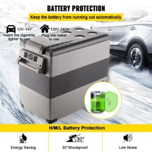 12 volt refrigerator, 58 qt car refrigerator, dual zone portable freezer, cooler compressor freezer with 12/24v dc and 110 240v ac, freezer fridge cooler, for car, truck rv, camping and home use