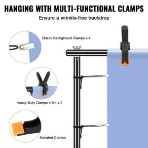 12 x 10 ft heavy duty backdrop stand, height adjustable photography backdrop stand, background support system with 6 clamps and a carry bag, for party, wedding, display, photo