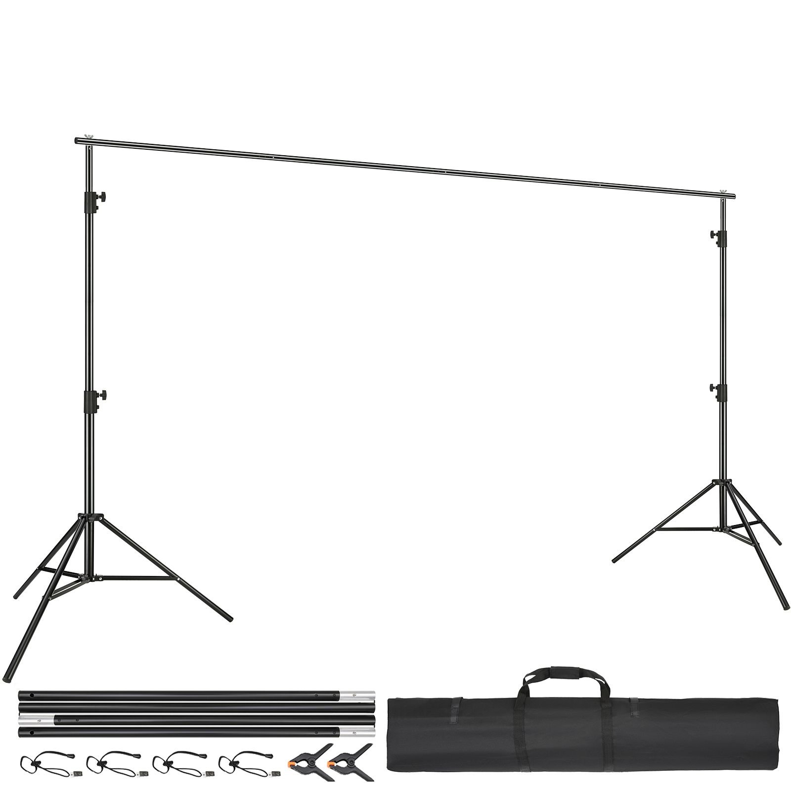 12 x 10 ft heavy duty backdrop stand, height adjustable photography backdrop stand, background support system with 6 clamps and a carry bag, for party, wedding, display, photo