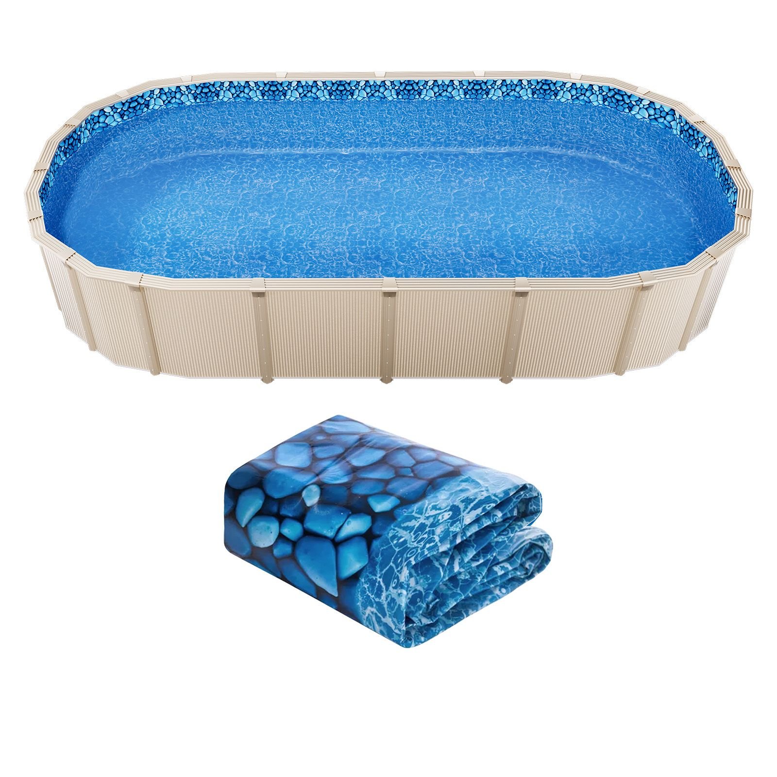 12 x 24 ft oval pool liner, overlap style above ground pool liners, 48 to 54inch wall height, durable pool liner, standard gauge vinyl, for steel sided above ground swimming pools