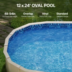 12 x 24 ft oval pool liner, overlap style above ground pool liners, 48 to 54inch wall height, durable pool liner, standard gauge vinyl, for steel sided above ground swimming pools